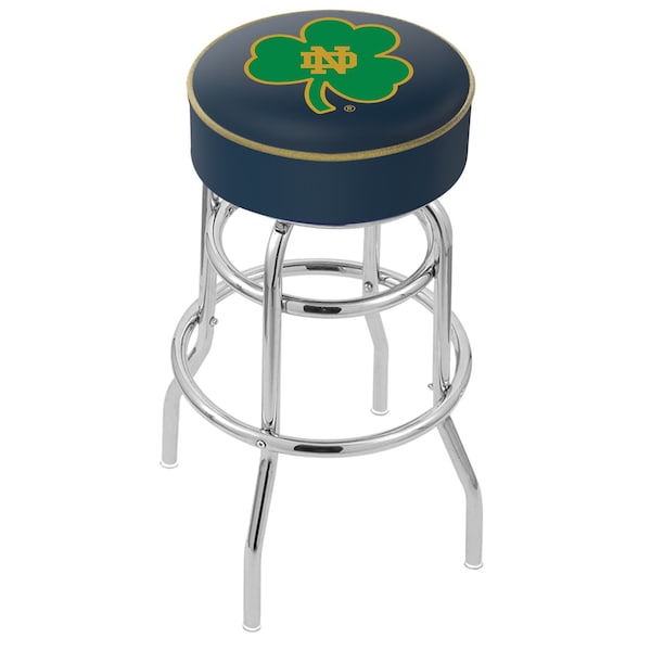 25" Notre Dame Shamrock Cushion Seat, 2-Ring Chrome Swivel Bar Stool